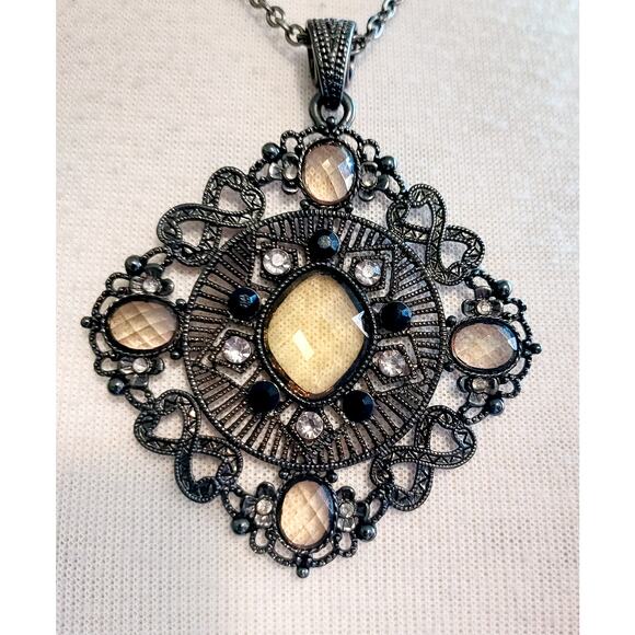 Large Square Pendant with Yellow Stones - Picture 1 of 5